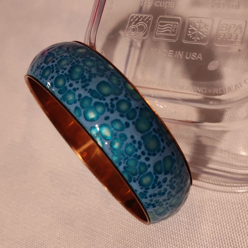 Speckled Turquoise Blue Enamel on Copper Vtg Matisse Renoir Bangle Brace…